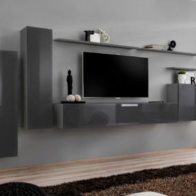 Meuble TV Mural Design "Switch I" 330cm Gris