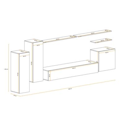 Meuble TV Mural Design "Switch I" 330cm Naturel & Gris