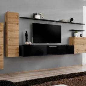 Meuble TV Mural Design "Switch I" 330cm Naturel & Noir