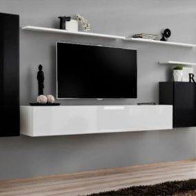 Meuble TV Mural Design "Switch I" 330cm Noir & Blanc