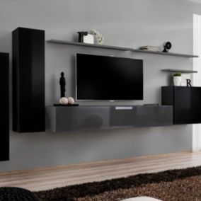 Meuble TV Mural Design "Switch I" 330cm Noir & Gris