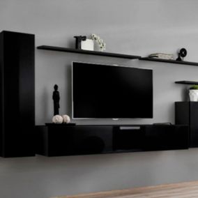 Meuble TV Mural Design "Switch I" 330cm Noir