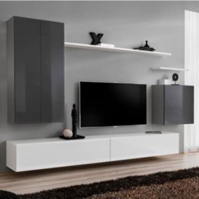 Meuble TV Mural Design "Switch II" 270cm Gris & Blanc