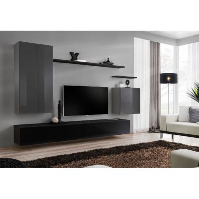 Meuble TV Mural Design "Switch II" 270cm Gris & Noir