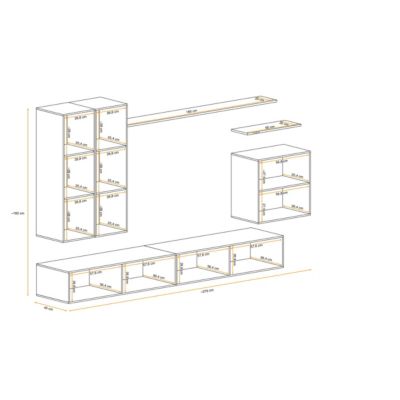 Meuble TV Mural Design "Switch II" 270cm Naturel & Blanc
