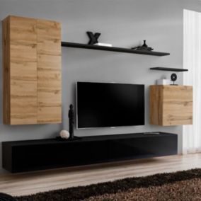 Meuble TV Mural Design "Switch II" 270cm Naturel & Noir