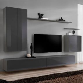 Meuble TV Mural Design "Switch II" 330cm Gris