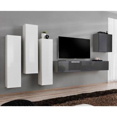Meuble TV Mural Design "Switch III" 330cm Blanc & Gris