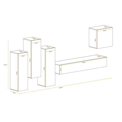 Meuble TV Mural Design "Switch III" 330cm Blanc & Naturel