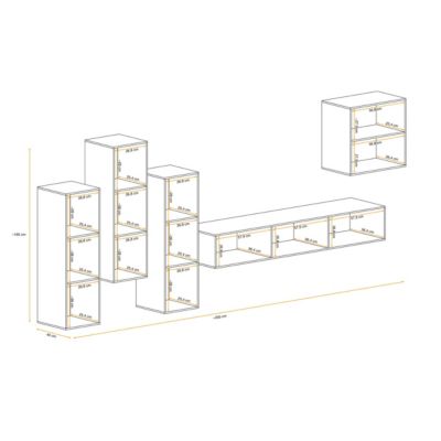 Meuble TV Mural Design "Switch III" 330cm Blanc & Naturel