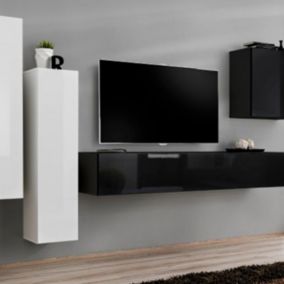 Meuble TV Mural Design "Switch III" 330cm Blanc & Noir