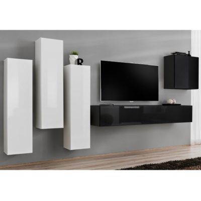 Meuble TV Mural Design "Switch III" 330cm Blanc & Noir