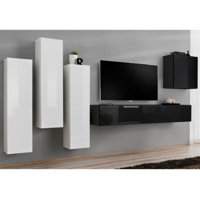 Meuble TV Mural Design "Switch III" 330cm Blanc & Noir