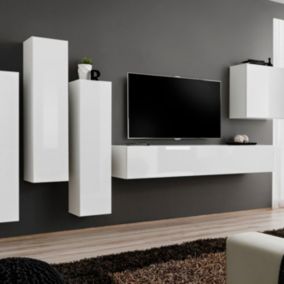 Meuble TV Mural Design "Switch III" 330cm Blanc