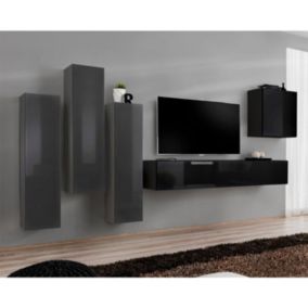 Meuble TV Mural Design "Switch III" 330cm Gris & Noir