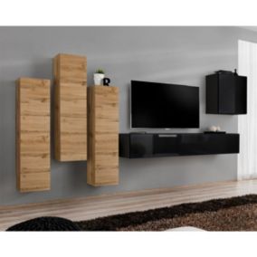 Meuble TV Mural Design "Switch III" 330cm Naturel & Noir