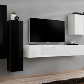 Meuble TV Mural Design "Switch III" 330cm Noir & Blanc