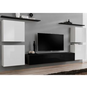 Meuble TV Mural Design "Switch IV" 320cm Blanc & Noir