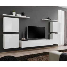 Meuble TV Mural Design "Switch IV" 320cm Blanc