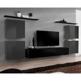 Meuble TV Mural Design "Switch IV" 320cm Gris & Noir