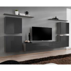 Meuble TV Mural Design "Switch IV" 320cm Gris