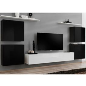 Meuble TV Mural Design "Switch IV" 320cm Noir & Blanc