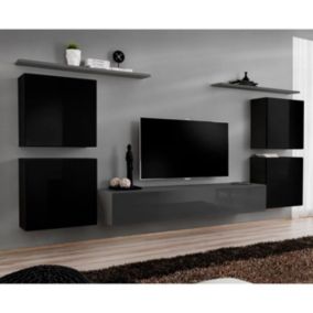 Meuble TV Mural Design "Switch IV" 320cm Noir & Gris