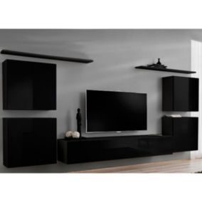 Meuble TV Mural Design "Switch IV" 320cm Noir