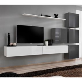 Meuble TV Mural Design "Switch IX" 310cm Blanc & Gris