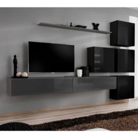 Meuble TV Mural Design "Switch IX" 310cm Gris & Noir