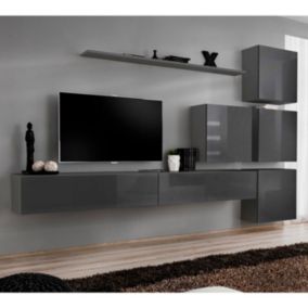 Meuble TV Mural Design "Switch IX" 310cm Gris