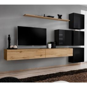 Meuble TV Mural Design "Switch IX" 310cm Naturel & Noir