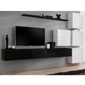 Meuble TV Mural Design "Switch IX" 310cm Noir & Blanc