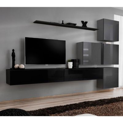 Meuble TV Mural Design "Switch IX" 310cm Noir & Gris
