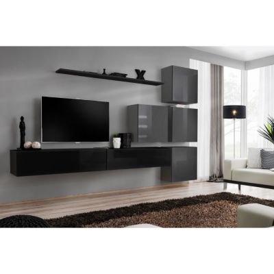 Meuble TV Mural Design "Switch IX" 310cm Noir & Gris