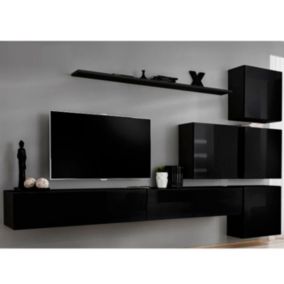 Meuble TV Mural Design "Switch IX" 310cm Noir