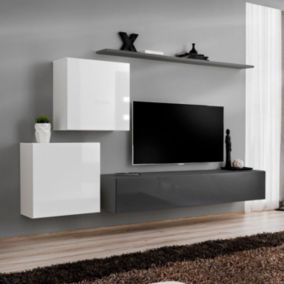 Meuble TV Mural Design "Switch V" 250cm Blanc & Gris