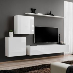 Meuble TV Mural Design "Switch V" 250cm Blanc