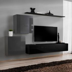 Meuble TV Mural Design "Switch V" 250cm Gris & Noir