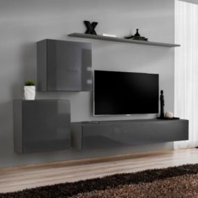 Meuble TV Mural Design "Switch V" 250cm Gris