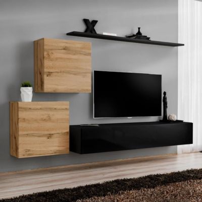 Meuble TV Mural Design "Switch V" 250cm Naturel & Noir