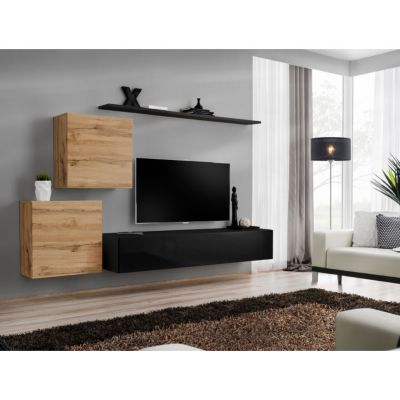 Meuble TV Mural Design "Switch V" 250cm Naturel & Noir