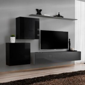 Meuble TV Mural Design "Switch V" 250cm Noir & Gris