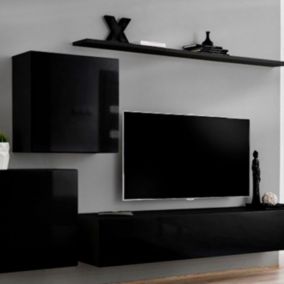 Meuble TV Mural Design "Switch V" 250cm Noir