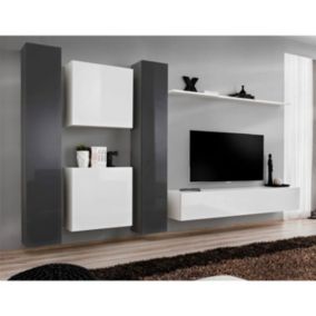 Meuble TV Mural Design "Switch VI" 330cm Blanc & Gris