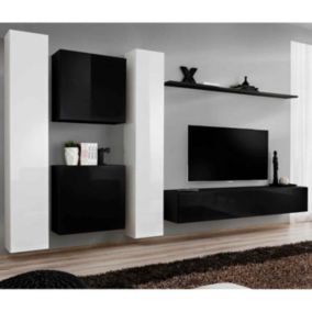 Meuble TV Mural Design "Switch VI" 330cm Blanc & Noir