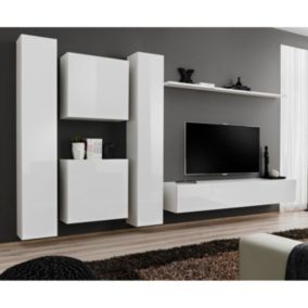 Meuble TV Mural Design "Switch VI" 330cm Blanc