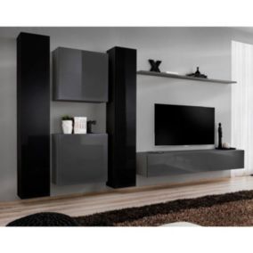 Meuble TV Mural Design "Switch VI" 330cm Gris & Noir