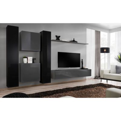 Meuble TV Mural Design "Switch VI" 330cm Gris & Noir