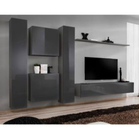 Meuble TV Mural Design "Switch VI" 330cm Gris